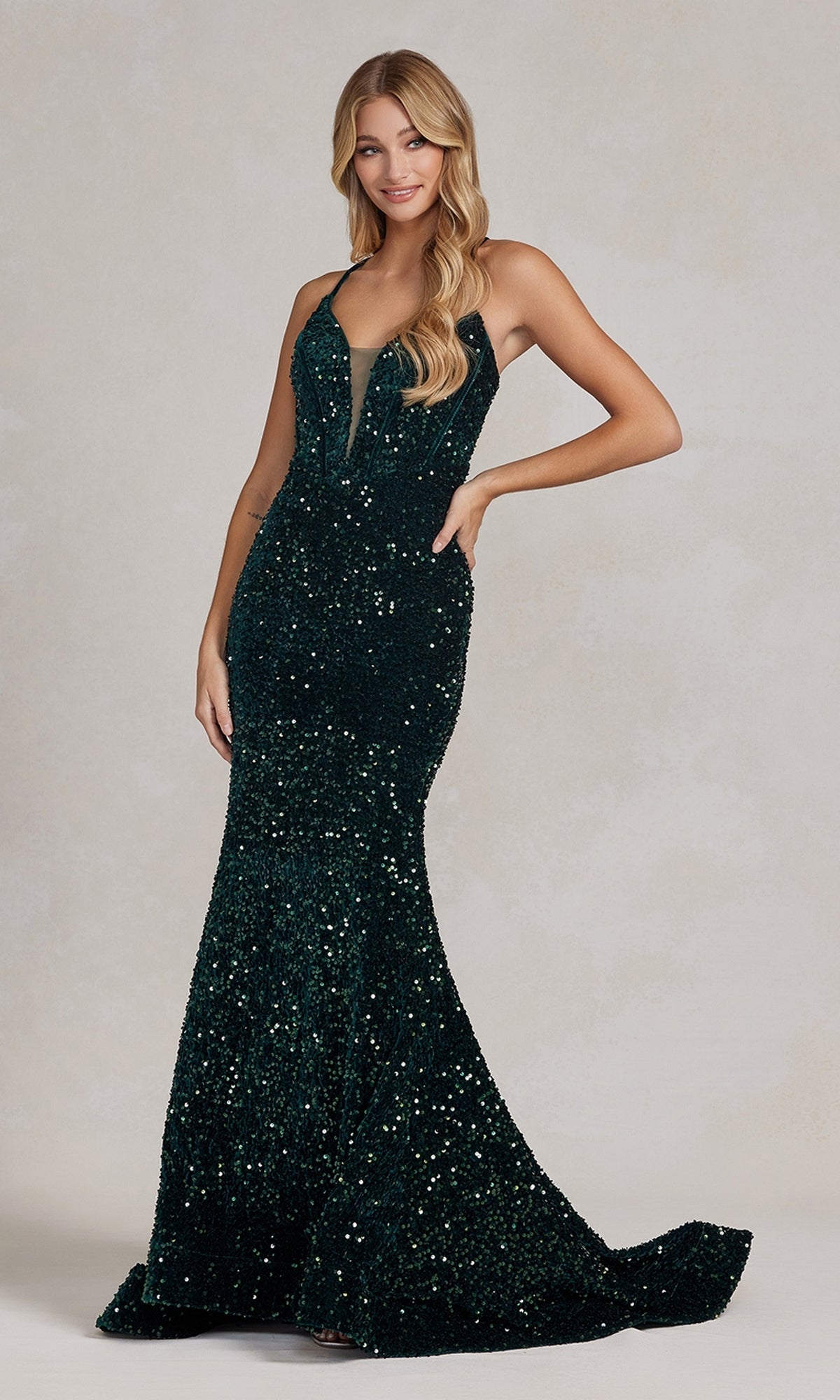 Sequin Long Prom Dress with Corset Back - PromGirl