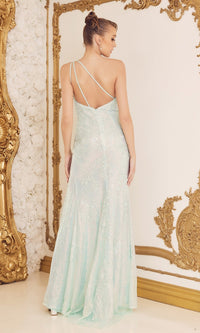  Mint Green One-Shoulder Long Lace Prom Dress D1158