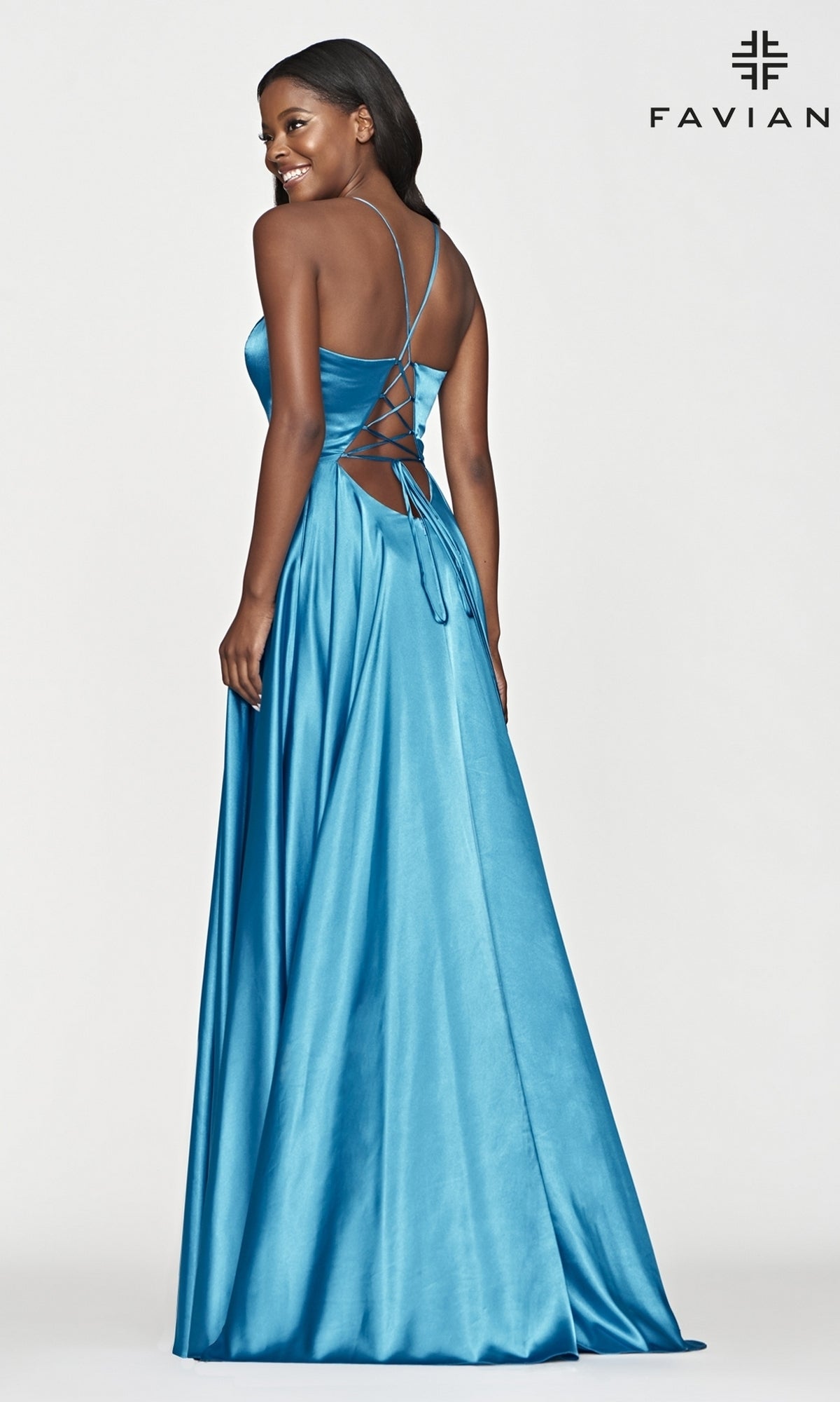 Blue prom outlet dress with pockets