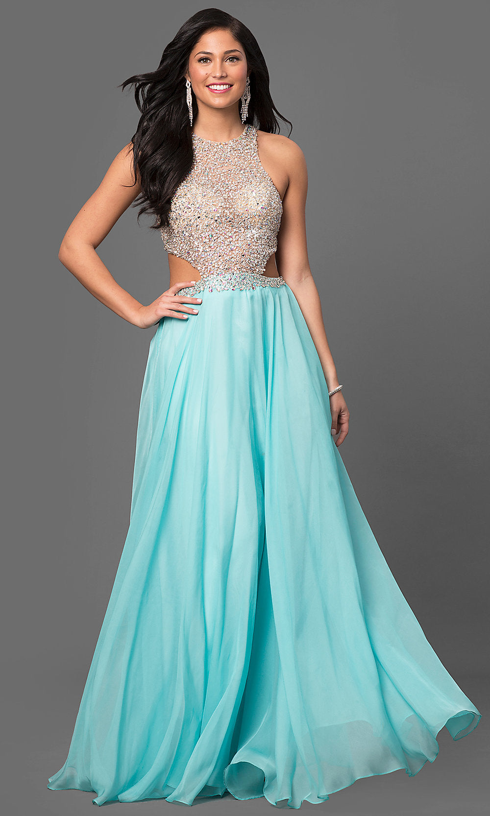 Aqua embellished chiffon outlet gown