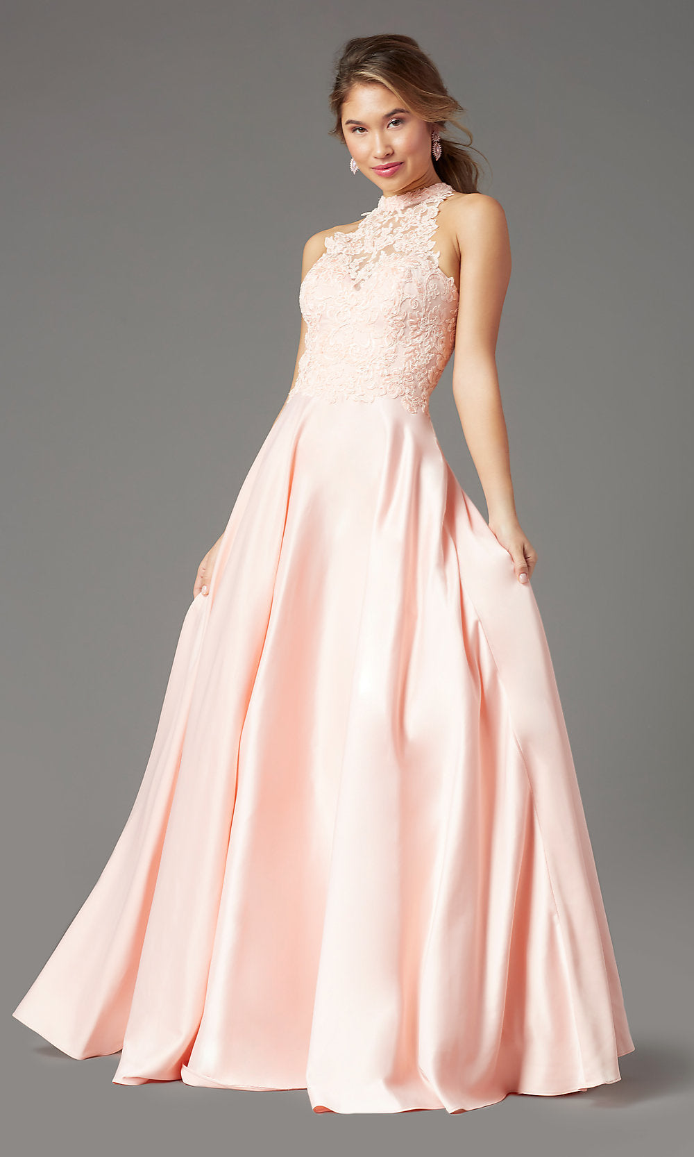 Long Embroidered-Bodice Prom Dress by PromGirl