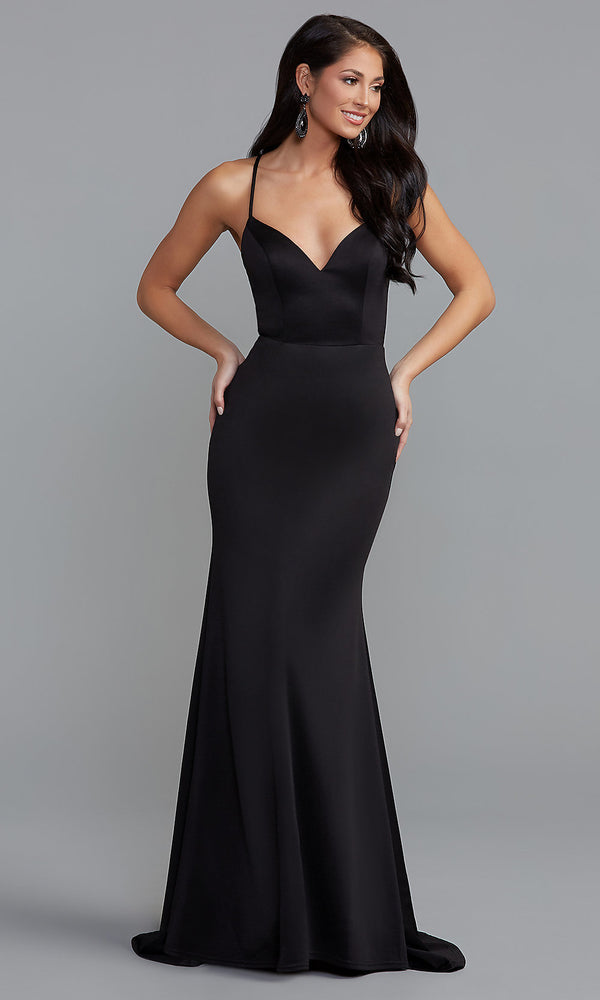 Lace-Back Long Black Formal Prom Dress