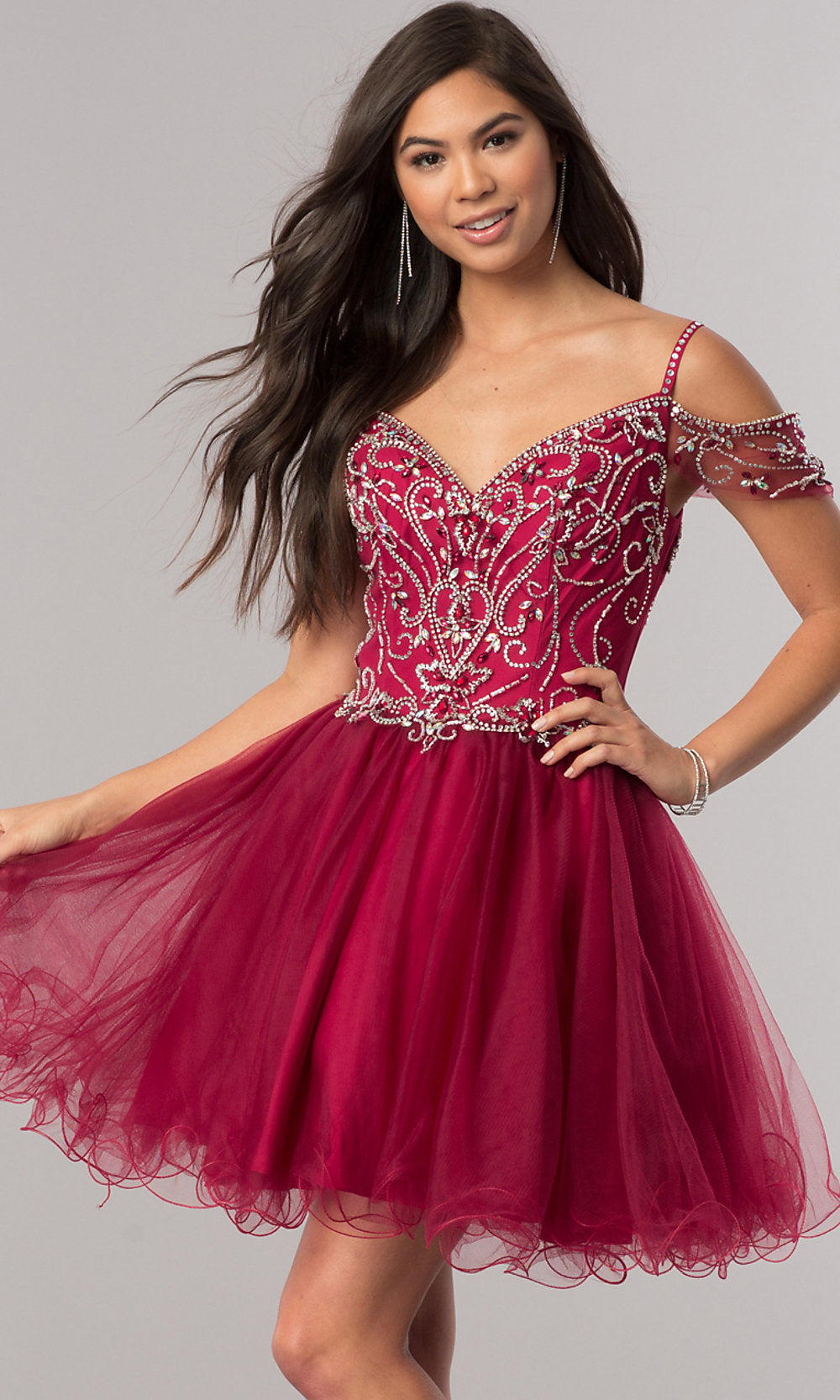 Corset-Back Cold-Shoulder Short Baby Doll Hoco Dress