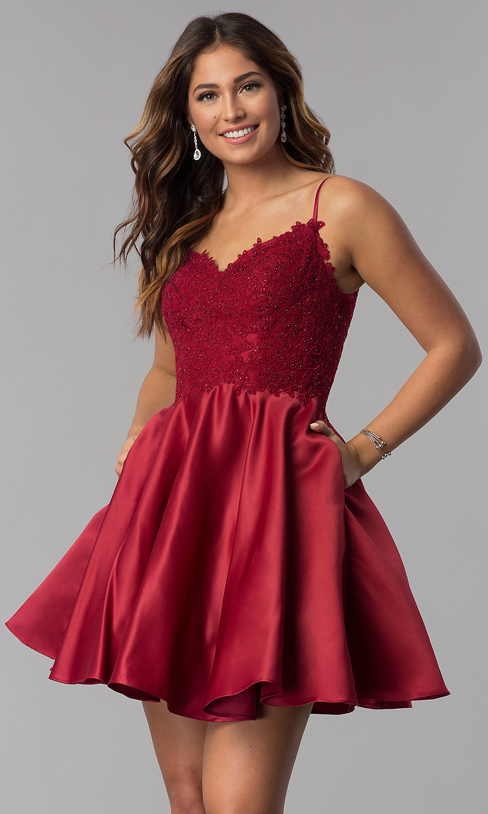 Short Lace-Applique-Bodice Sweetheart Homecoming Dress