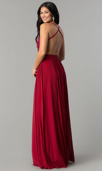  A-Line Long Chiffon Prom Dress with Embroidered Lace