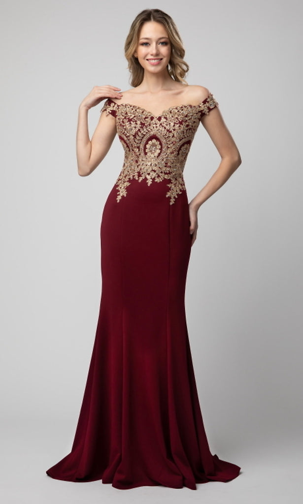 Shail K Off Shoulder Long Prom Dress with Embroidery