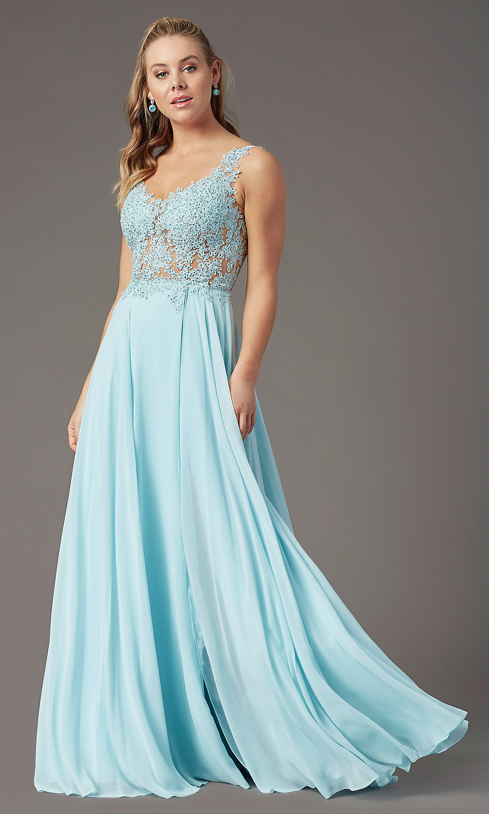 Embroidered-Bodice Long Formal Prom Dress by PromGirl