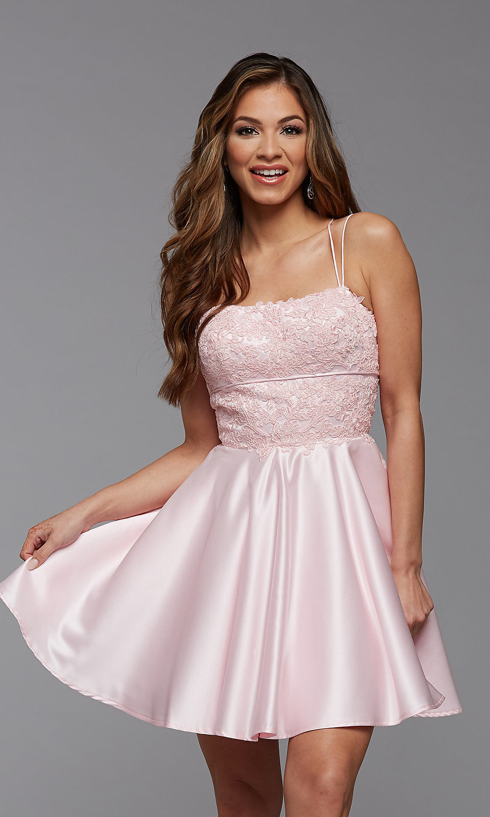 Short Formal Prom Dress with Lace Bodice