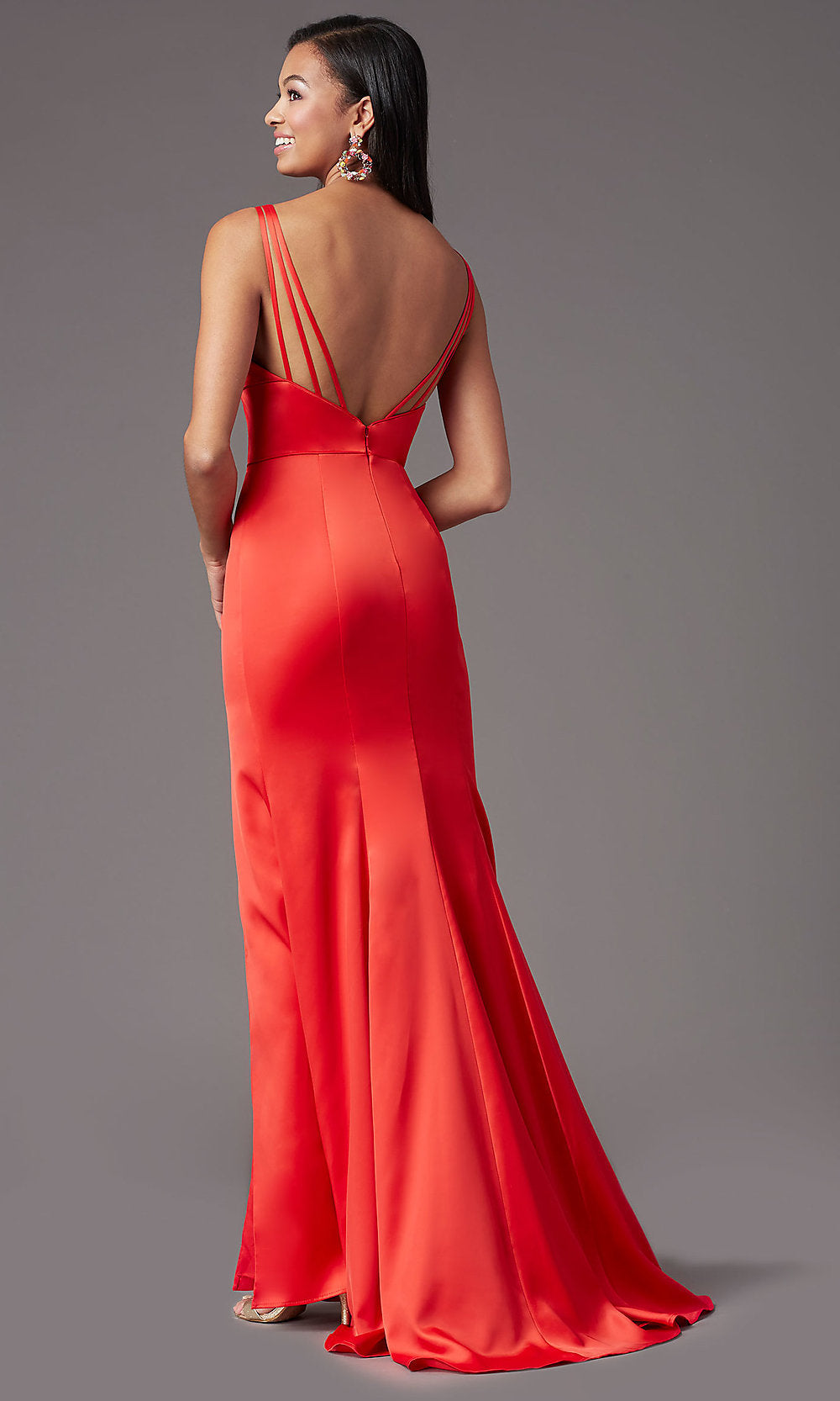 PromGirl Satin Long Red Prom Dress with Open Back