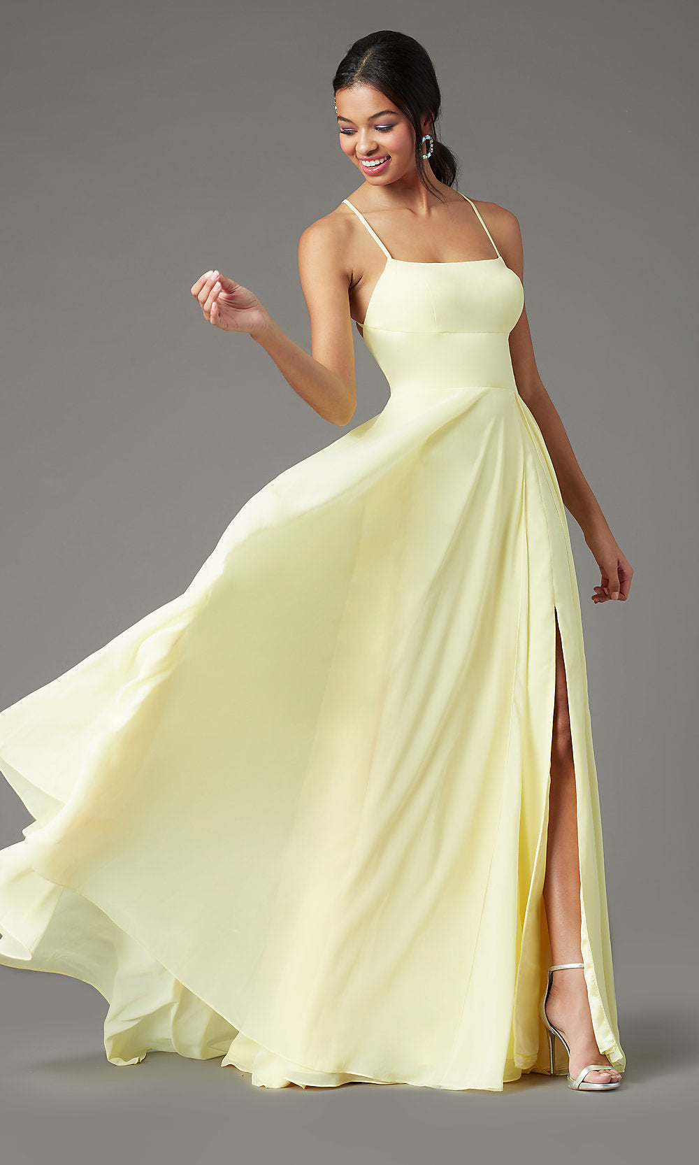 Square-Neck Long Chiffon Formal Prom Dress by PromGirl