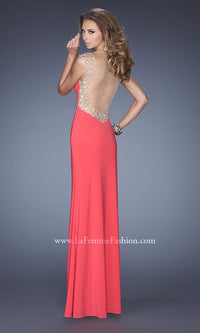  V-Neck Long La Femme Formal Dress with Sheer Back