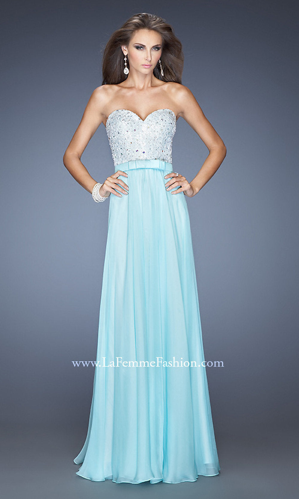 Light Mint Long Strapless Beaded Dress by La Femme -SimplyDresses