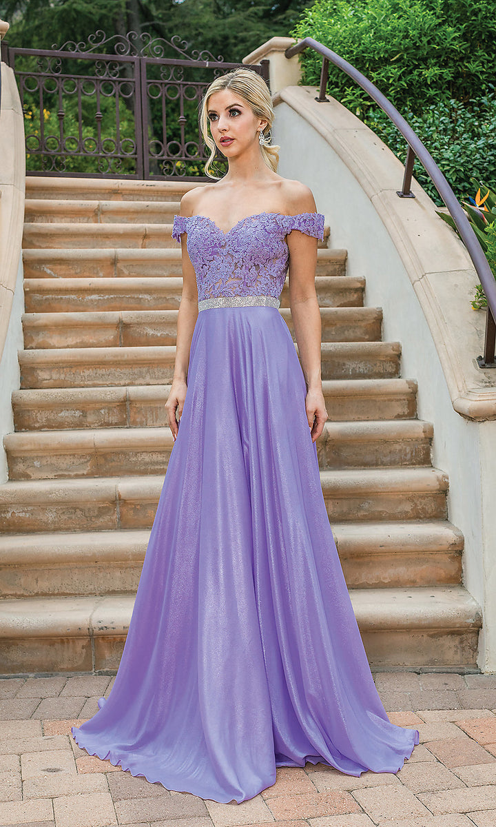 Lilac off the shop shoulder prom dress