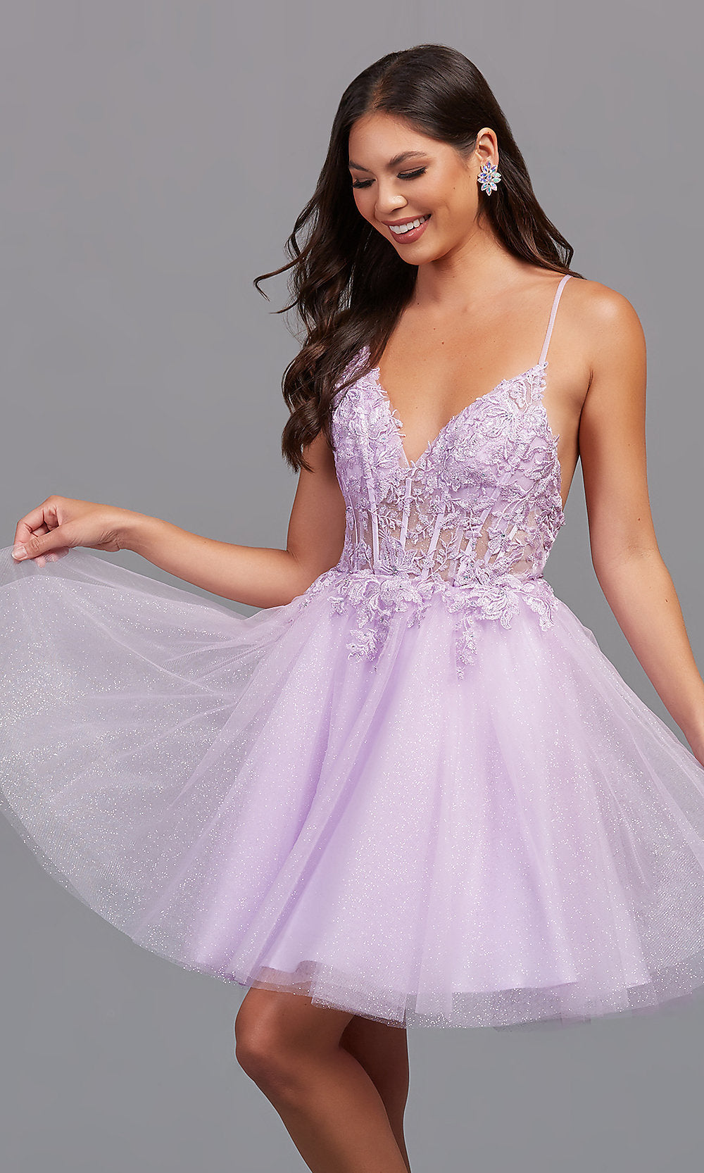 Lilac Purple Short Homecoming Dress with Sheer Corset