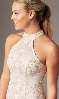  Embroidered Mock-Neck Mauve Pink Homecoming Dress