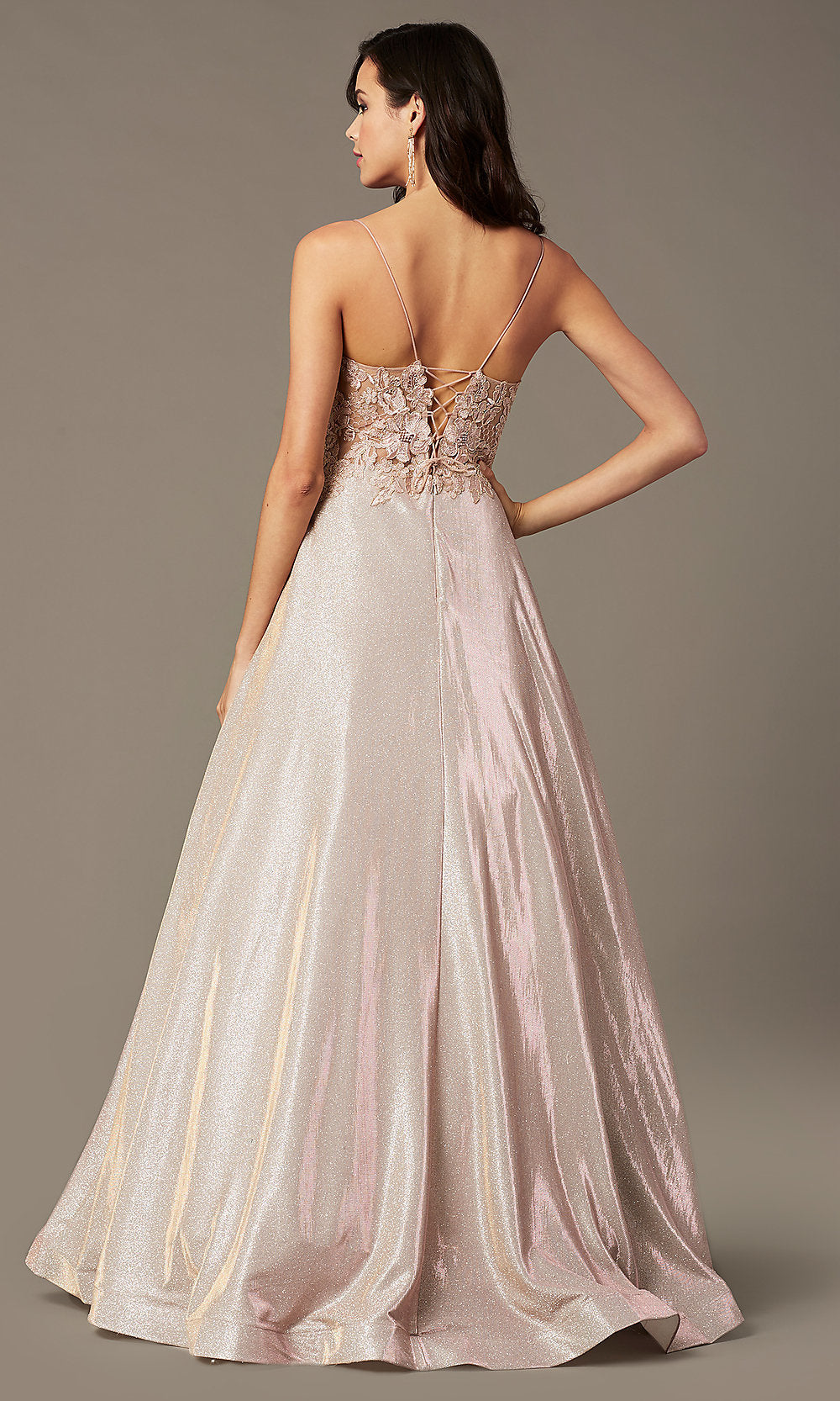 Glitter-Knit Open-Back Long Prom Dress - PromGirl