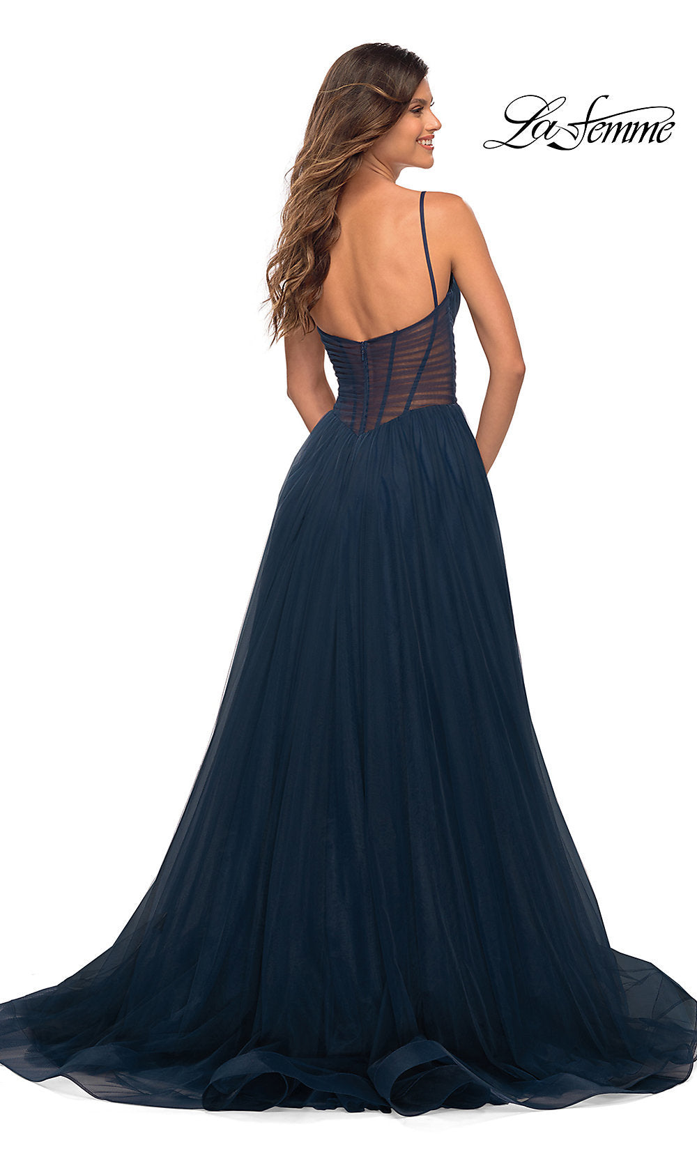 La Femme Navy Prom Dress