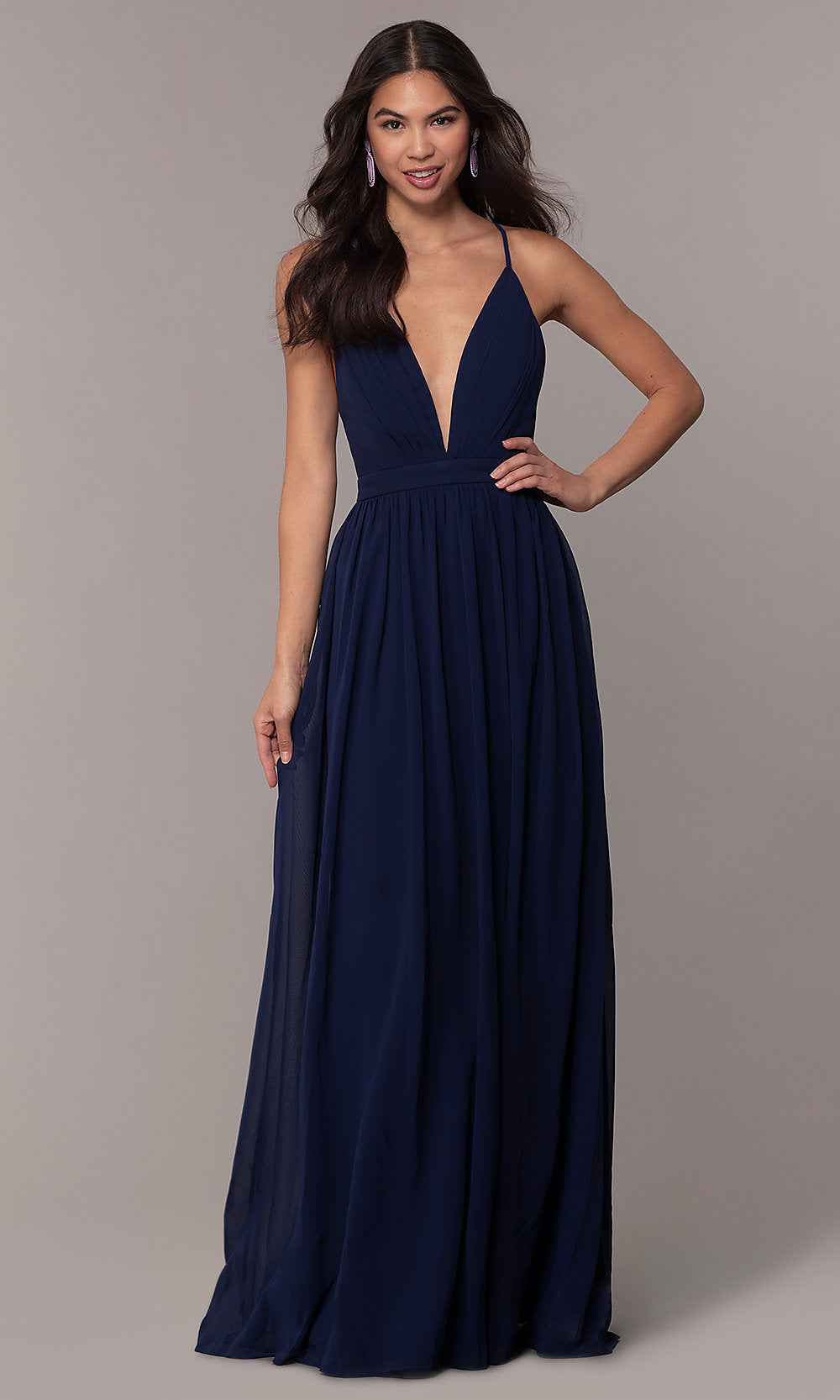 Long chiffon prom on sale dress with ribbon embroidery