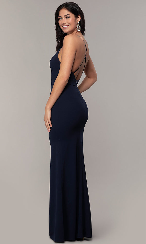 Jersey-Crepe V-Neck Open-Back Prom Dress by Simply