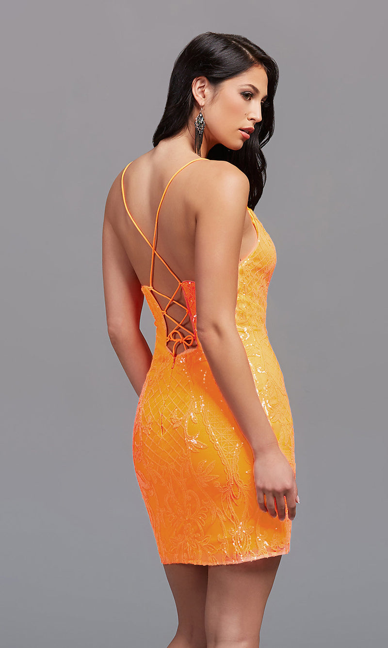 Short Sequin Homecoming Dress In Neon Orange