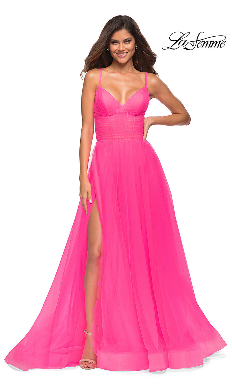 Neon Pink La Femme Prom Ball Gown with Pockets