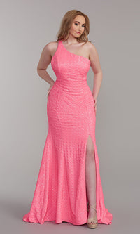  One-Shoulder Long Pink Formal Dress with Godet