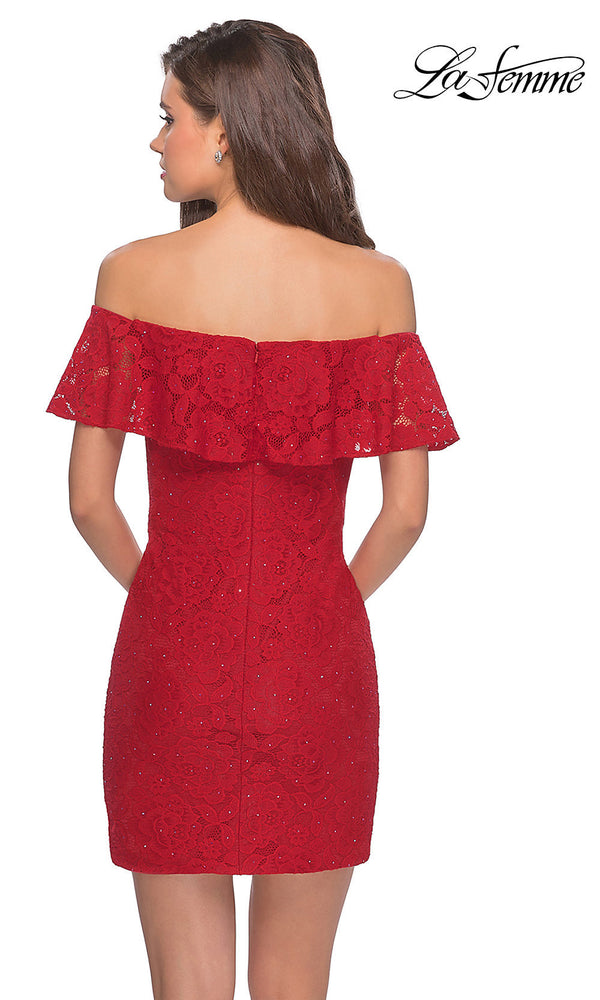 Off The Shoulder La Femme Short Lace Party Dress