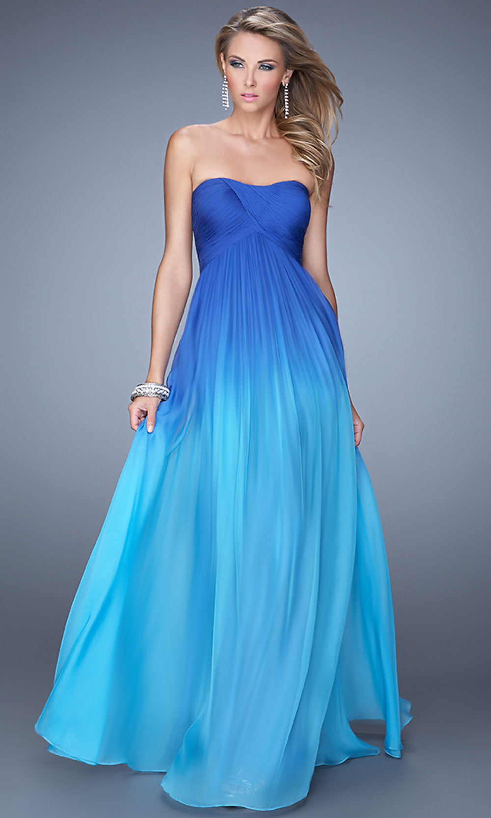 Long Strapless Ombre Prom Gown by La Femme