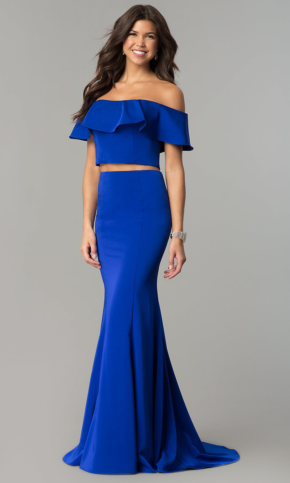 Two piece off outlet shoulder prom dress