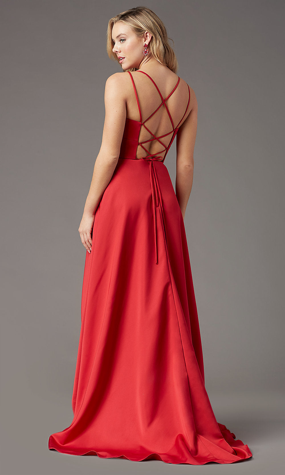 Faux-Wrap Long Strappy Prom Dress - PromGirl