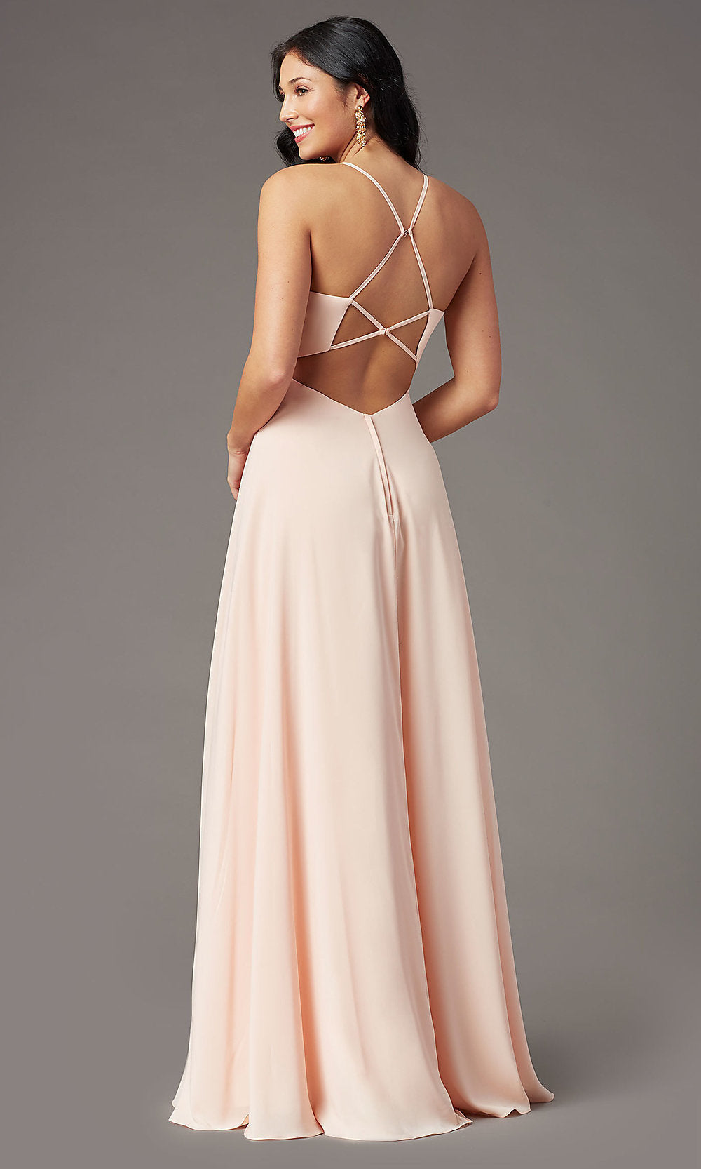 Strappy-Back Long Black Formal Prom Dress - PromGirl