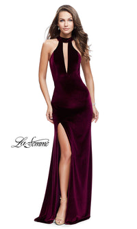 Wine Velvet Open-Back Long Prom Dress