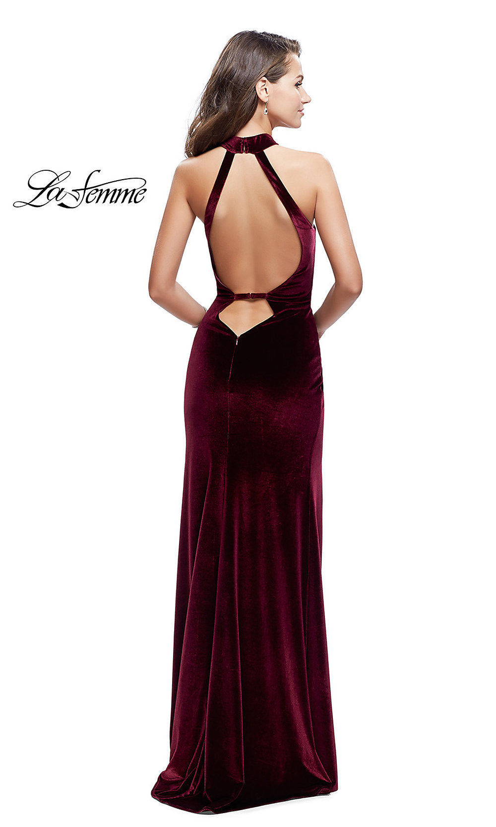  Velvet Open-Back Long Prom Dress